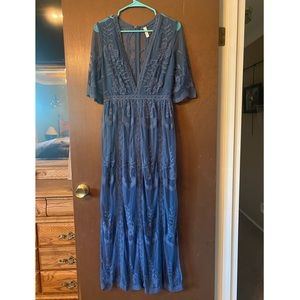 Dusty Blue Lace Maxi Dress